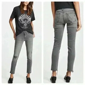 MOTHER Jeans Looker Ankle Fray In Last Chance Saloon Gray Distressed Size 25